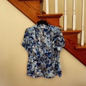 Calvin Klein Woman’s Floral Pattern Short Sleeve Blouse Top Size XL